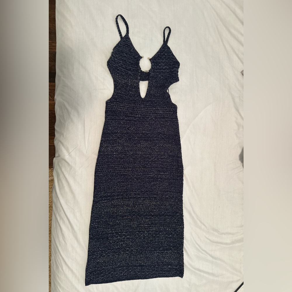 Beautiful Zara long dress backless perfect for a beach blue shiny maxi/ midi